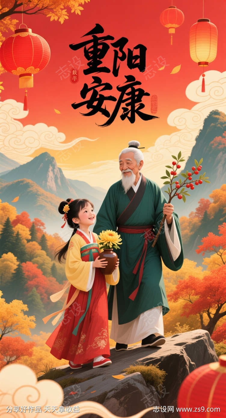 重阳安康插画