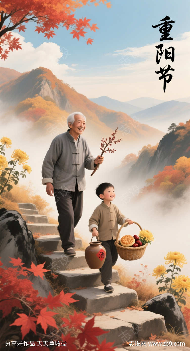 重阳节山水画
