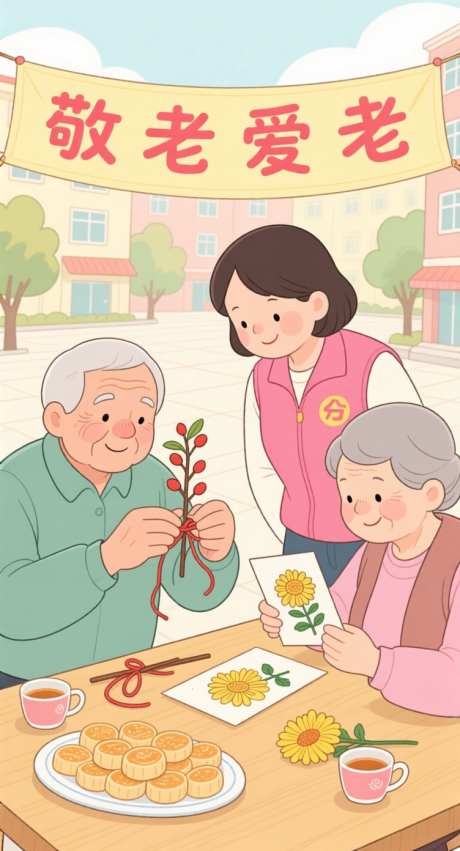 重阳节社区敬老爱老插画_AI图片下载_采样_752X1392像素-义工,敬老爱老,绘本风-作品编号:2025101316305244-志.设ˈ̹网