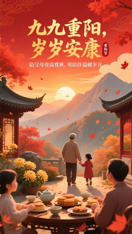 重阳节海报_AI图片下载_euler采样_720X1280像素-喝茶,夕阳,菊花-作品编号:2025101317492838-志’设·网