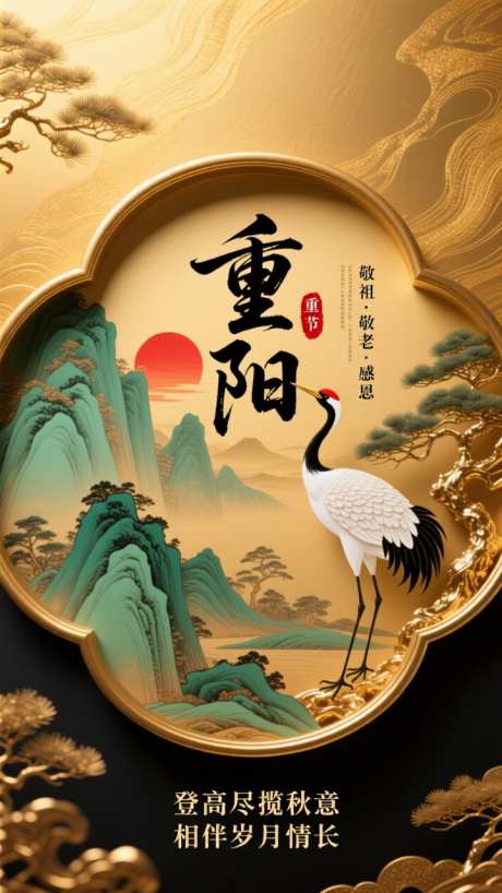 金色国潮立体质感重阳节插画海报_AI图片下载_dpmpp_2m采样_720X1280像素-海报,插画,重阳节-作品编号:2025101317507549-志ˈ̹设˒网
