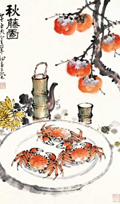 重阳节大闸蟹_AI图片下载_采样_1152X2048像素-水墨,酒杯,盘子-作品编号:2025101408337756-志˓设˓网