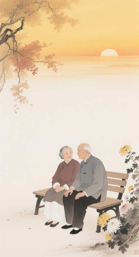 夕阳下的老人工笔画_AI图片下载_采样_752X1392像素-落日,夕阳,菊花-作品编号:2025101409427136-志,设ˌ网