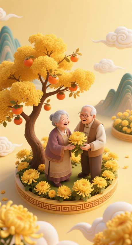 3D重阳节海报_AI图片下载_采样_752X1392像素-秋天,柿子,老人-作品编号:2025101410373089-志ˆ设ˈ̹网