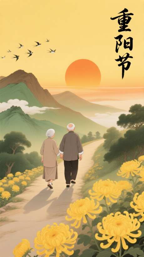 重阳节相偕登高图_AI图片下载_euler采样_720X1280像素-卡通,秋日,自然-作品编号:2025101416473975-志ʹ֣֤֚֫֗ׄ设.网