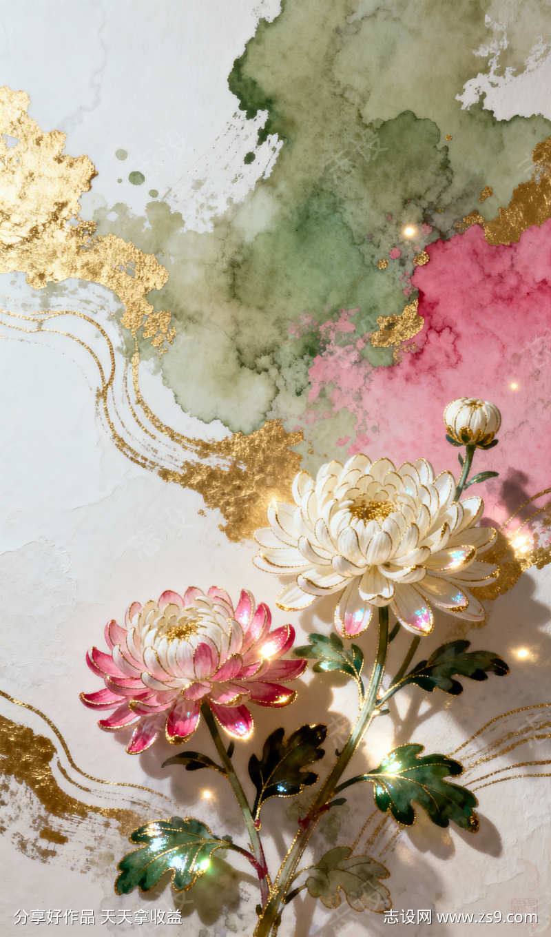 金箔画烫金菊花