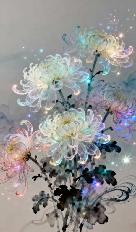 科技感水墨菊花_AI图片下载_采样_1152X2048像素-国潮,晶莹,闪光-作品编号:2025101509076240-志‘设ˉ网