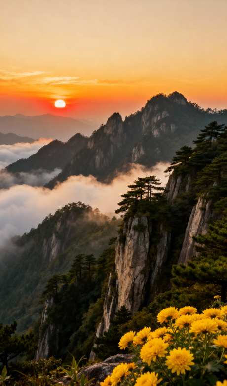 高山菊花重阳_AI图片下载_采样_1152X2048像素-黄昏,夕阳,山脉-作品编号:2025101509089911-志͵设ʹ֣֤֚֫֗ׄ网