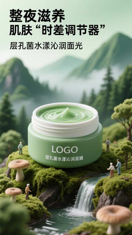 绿色清新电商美妆面霜产品宣传海报_AI图片下载_dpmpp_2m采样_720X1280像素-宣传,面霜,护肤-作品编号:2025101509082282-志’设‛ۛ网