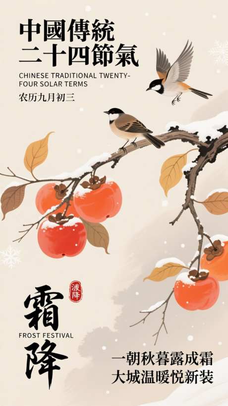 国潮水墨霜降节气插画海报_AI图片下载_dpmpp_2m采样_720X1280像素-插画,二十四截取,传统-作品编号:2025101511519403-志·设’网
