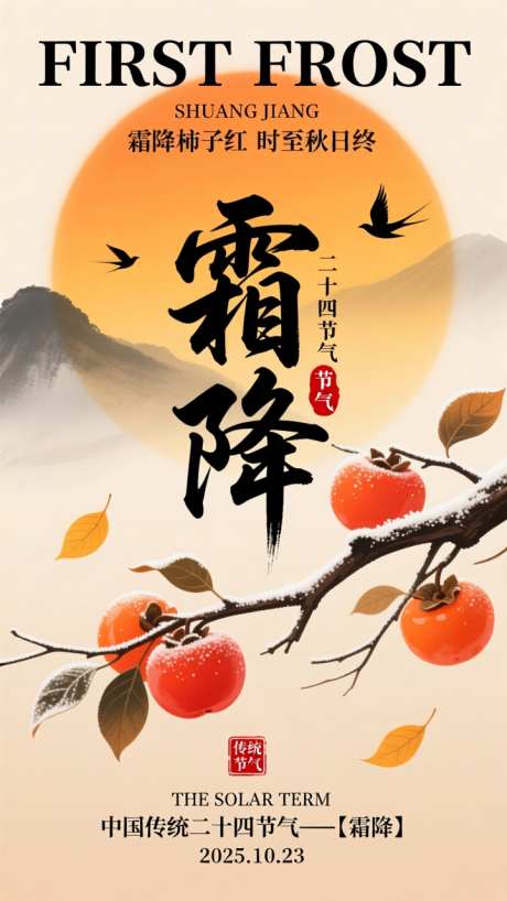 传统二十四节气霜降插画海报_AI图片下载_dpmpp_2m采样_720X1280像素-插画,节气,霜降-作品编号:2025101511526995-志˘设ˌ网