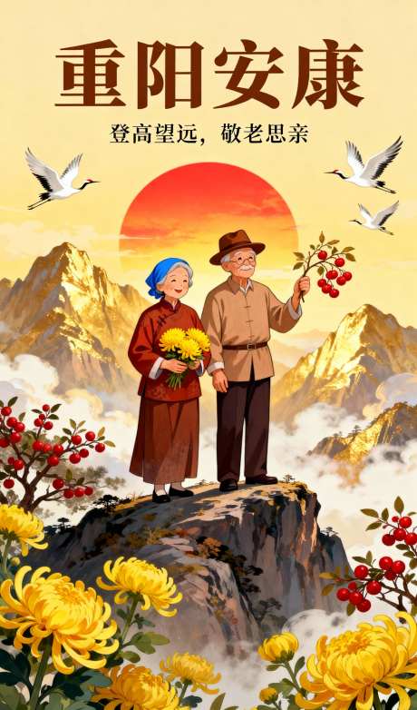 重阳节安康登高望远插画_AI图片下载_采样_1152X2048像素-老爷爷,传统服饰,山峦-作品编号:2025101617215417-志ˇ设·网