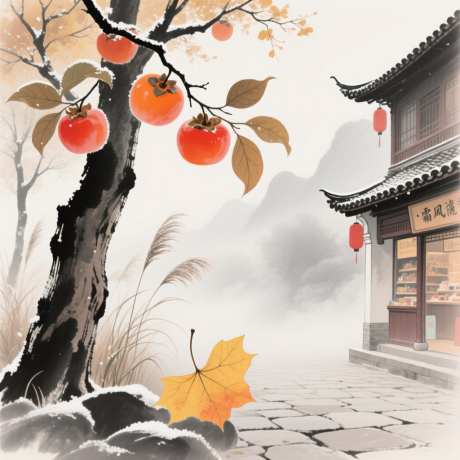 二十四节气霜降_AI图片下载_采样_1024X1024像素-国风,古建筑,柿子-作品编号:2025101714498820-志ˈ̹设˯网