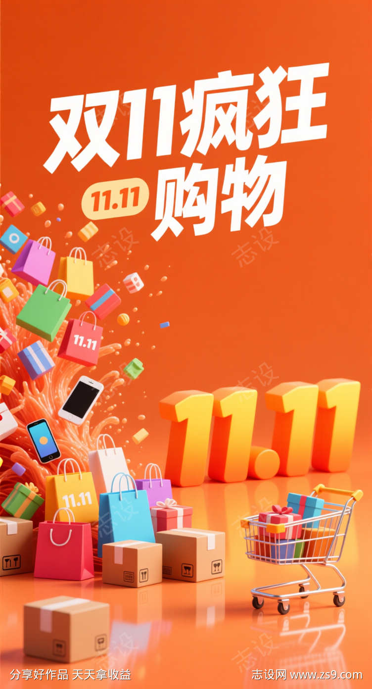 双十一疯狂购物海报