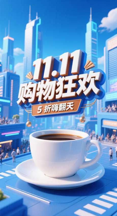 双十一活动海报_AI图片下载_采样_752X1392像素-狂欢,咖啡,五折-作品编号:2025101717409437-志ˈ̹设`网