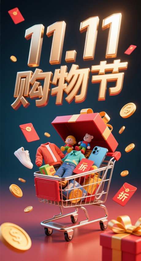 双十一海报_AI图片下载_采样_752X1392像素-简约,海报,创意-作品编号:2025102009385326-志˱设‛ۛ网