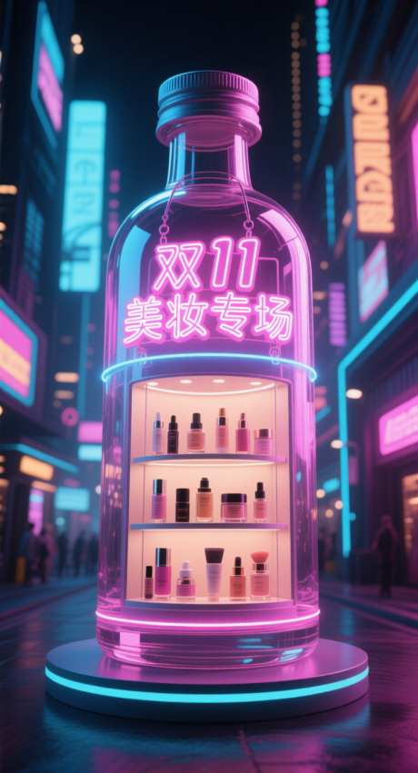 双十一化妆品橱窗_AI图片下载_采样_752X1392像素-街区,霓虹灯,化妆品-作品编号:2025102009526240-志˱设˰网
