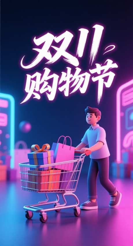 双十一购物节_AI图片下载_采样_752X1392像素-插画,购物车,促销-作品编号:2025102016265697-志˘设ˆ网