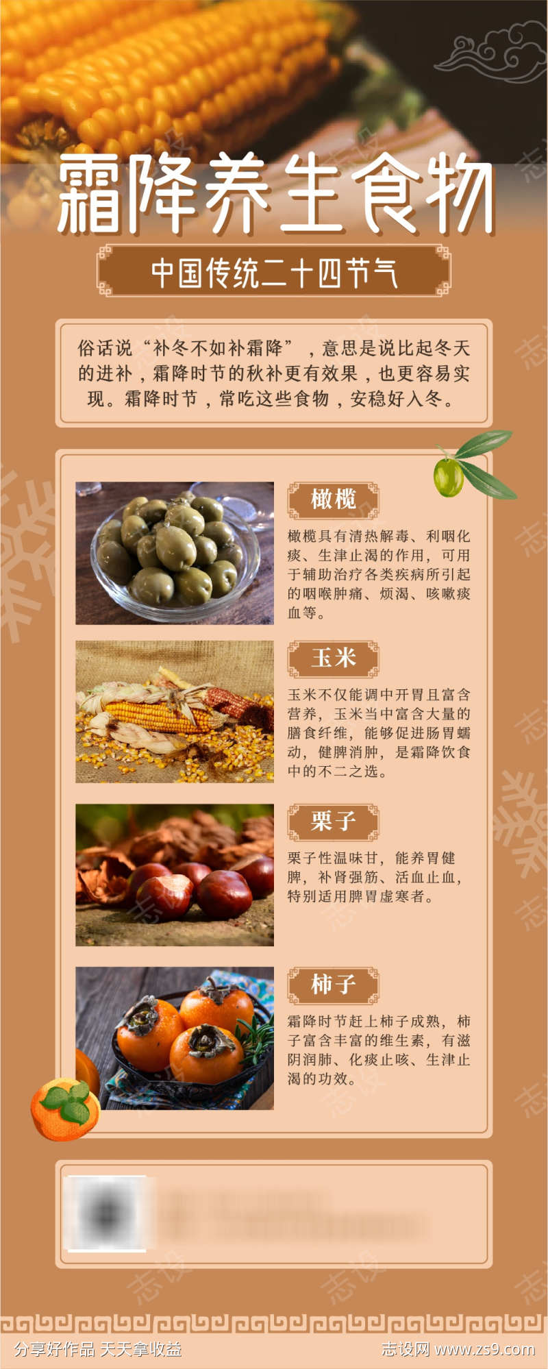 橙白色霜降食谱中式节气节日宣传