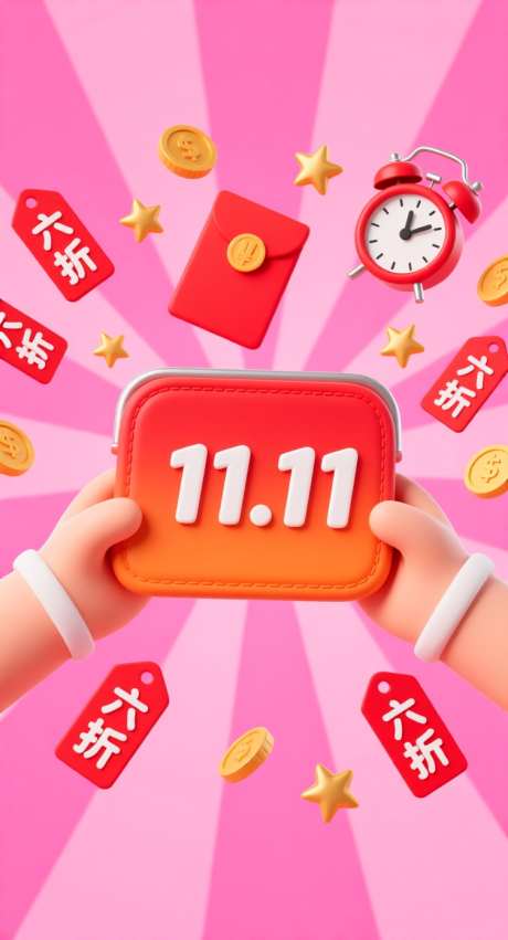 双11大促插画_AI图片下载_采样_752X1392像素-红包,闹钟,折扣-作品编号:2025102108389783-志˱设˰网