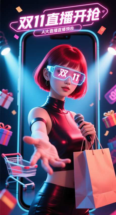 双十一直播开抢_AI图片下载_采样_752X1392像素-购物袋,女主播,直播-作品编号:2025102109185548-志˒设͵网