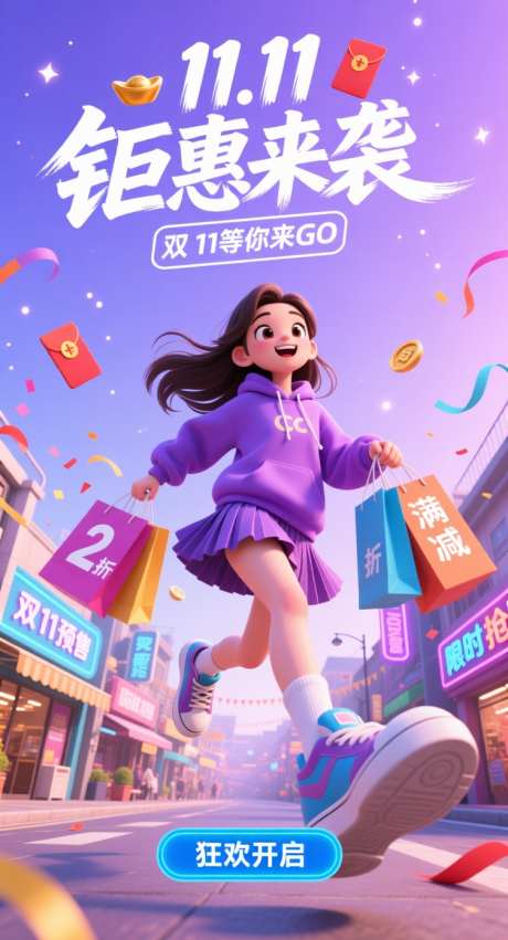 双十一钜惠来袭_AI图片下载_采样_752X1392像素-活力女孩,满减折上折,双十一-作品编号:2025102110115664-志,设`网