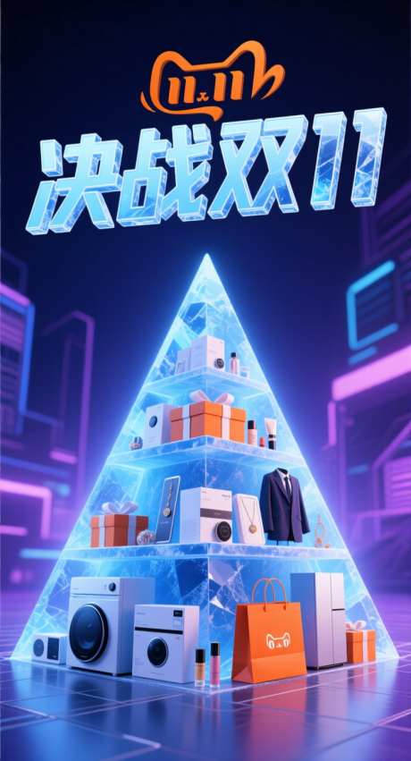 决战双11_AI图片下载_采样_752X1392像素-产品,商品,金字塔-作品编号:2025102110112548-志·设‛ۛ网