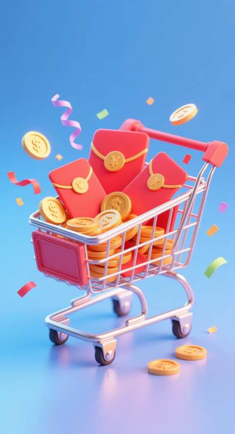 双十一购物车插画_AI图片下载_采样_752X1392像素-金币,购物车,创意-作品编号:2025102111057660-志′设ˆ网
