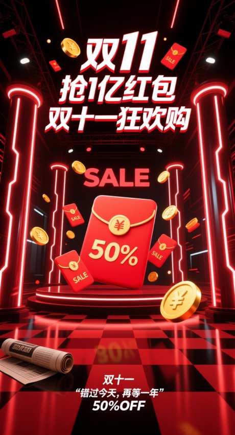 双十一狂欢抢红包_AI图片下载_采样_752X1392像素-狂欢购,促销,双十一-作品编号:2025102111284088-志ˉ设˒网