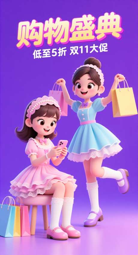 双十一购物盛典_AI图片下载_采样_752X1392像素-卡通,3D,双十一-作品编号:2025102113142015-志‘设˒网