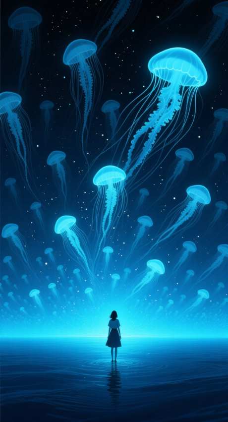 小女孩仰望水母绵长纤细延伸_AI图片下载_采样_752X1392像素-小女孩,仰望,水母-作品编号:2025102208239367-志˒设˰网