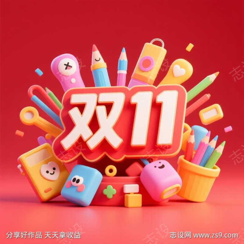 文具产品双11电商海报