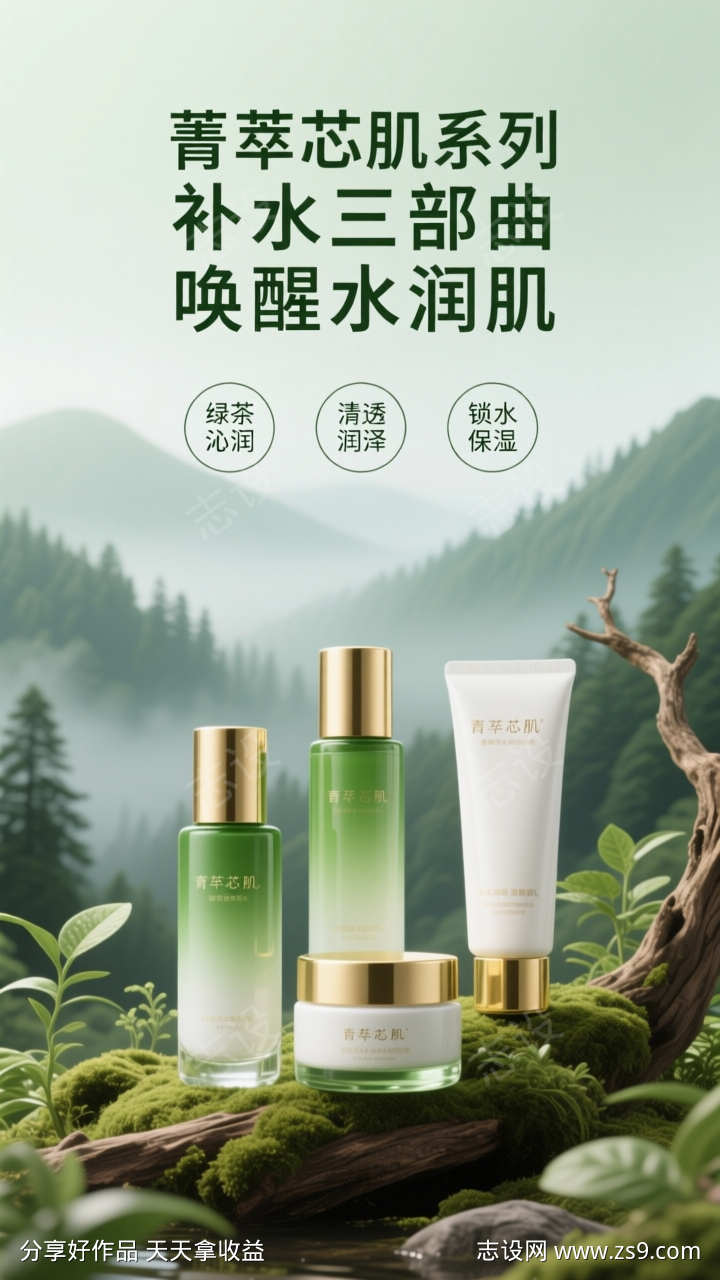 清新自然背景美妆海报