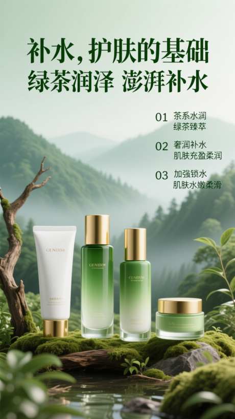 绿色清新背景电商美妆产品海报_AI图片下载_dpmpp_2m采样_720X1280像素-海报,宣传,电商-作品编号:2025102213581282-志ˌ设`网