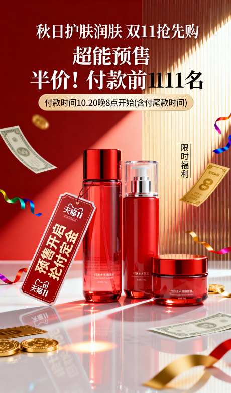 红色美妆双11活动海报_AI图片下载_采样_1152X2048像素-促销,双11,电商-作品编号:2025102215124176-志ʹ֣֤֚֫֗ׄ设ʹ֣֤֚֫֗ׄ网