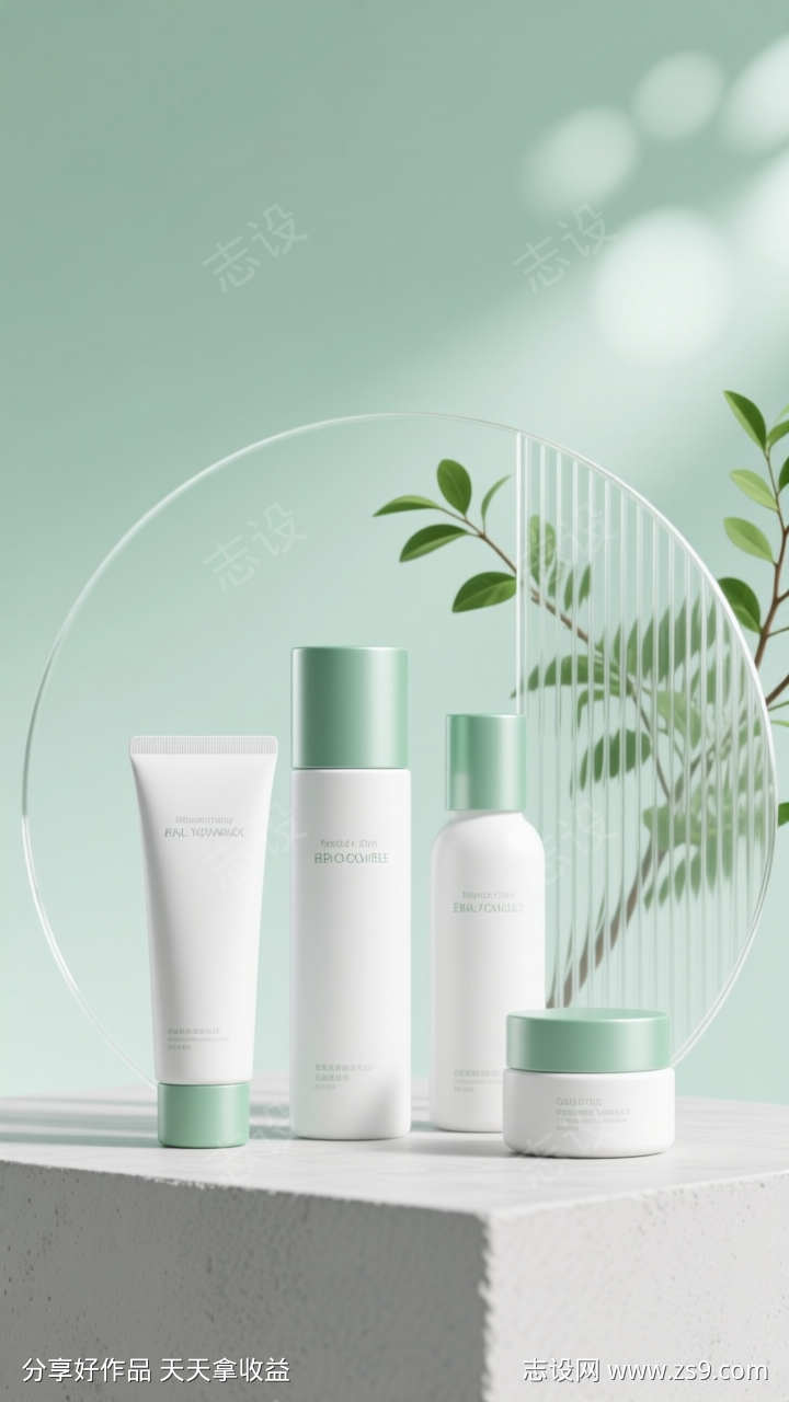 电商绿色清新美妆产品海报