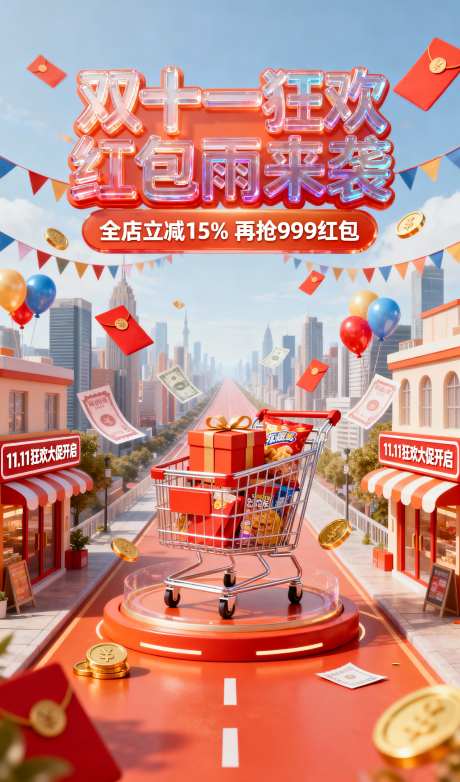 双十一活动页面_AI图片下载_采样_1152X2048像素-购物车,金币,彩旗-作品编号:2025102215274184-志˰设˘网