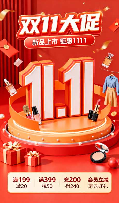 双十一大促页面_AI图片下载_采样_1152X2048像素-商品,口红,彩带-作品编号:2025102308256317-志ˇ设ˉ网