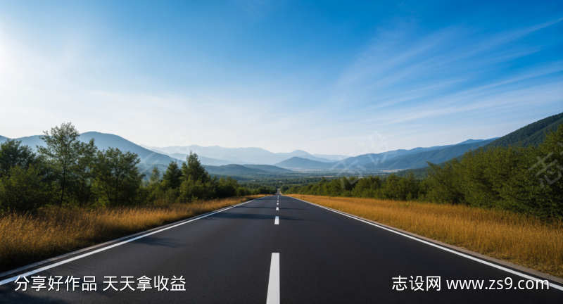 笔直沥青公路延伸至远方山脉