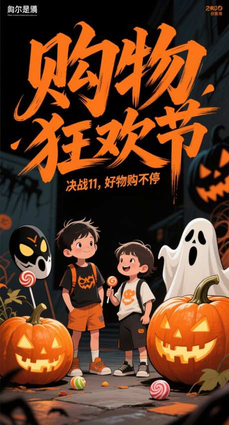 购物狂欢节_AI图片下载_采样_752X1392像素-小孩子,黑色,橙色-作品编号:2025102408251254-志˱设‘网