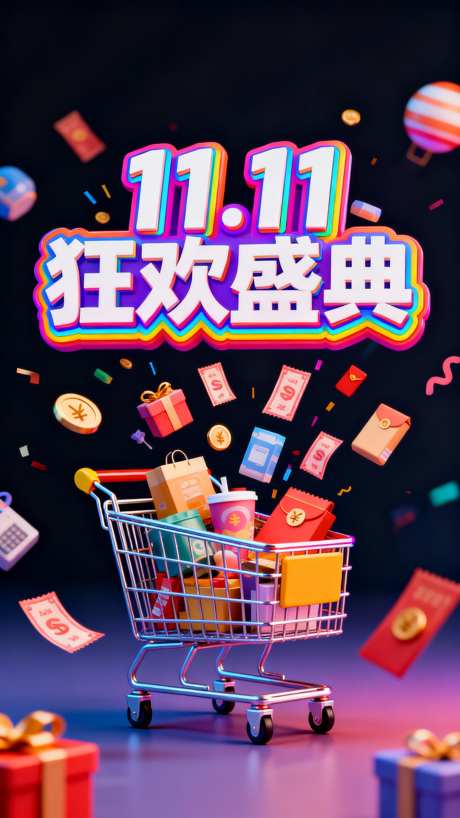 双11狂欢_AI图片下载_euler采样_1485X2640像素-红包,购物车,狂欢盛典-作品编号:2025102409515384-志ˉ设˯网