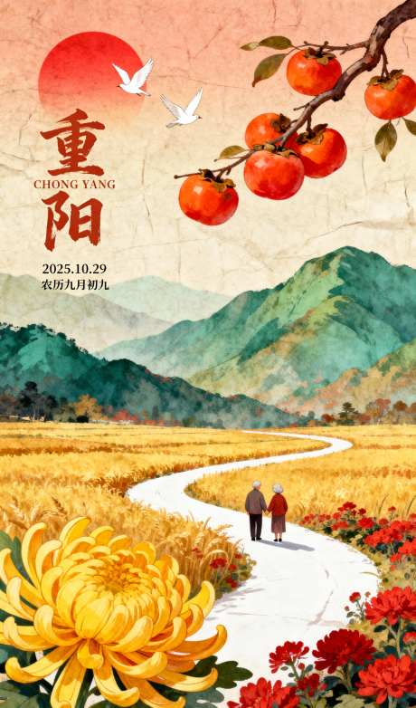 重阳节节日海报_AI图片下载_采样_1152X2048像素-远山,暖色调,山坡-作品编号:2025102417216204-志ˆ设˒网