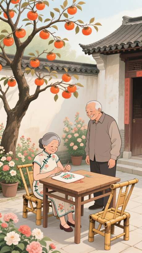 重阳节海报_AI图片下载_euler采样_720X1280像素-桌椅,柿子树,宅院-作品编号:2025102711069328-志˱设˙网