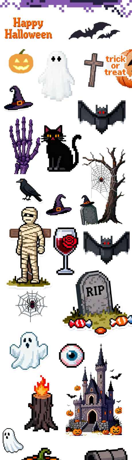 万圣节像素风贴纸_源文件下载_AI格式_1080X5109像素-创意,贴纸,像素风-作品编号:2025102714431409-志·设˘网