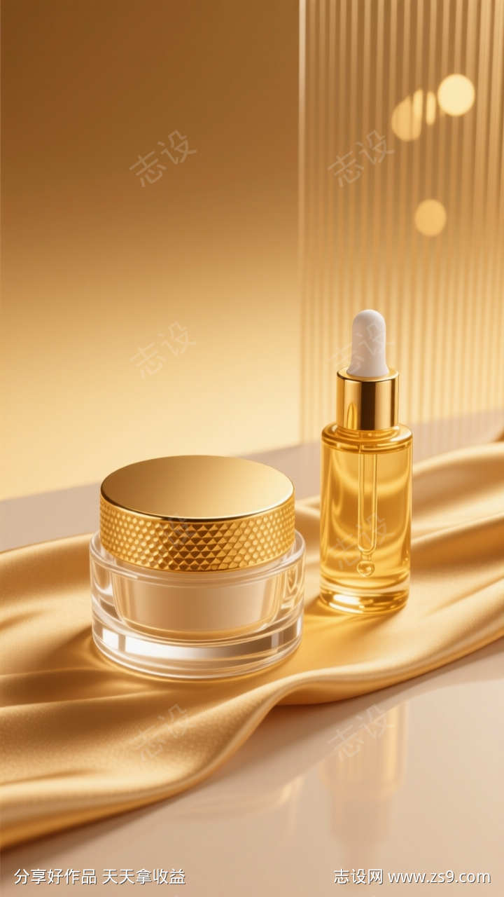 金色质感美妆产品海报