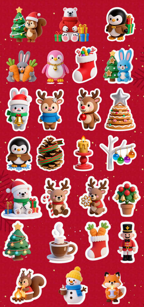 可爱立体小动物圣诞贴纸_源文件下载_PSD格式_1080X2294像素-圣诞,小动物,立体-作品编号:2025102916189359-志˒设′网