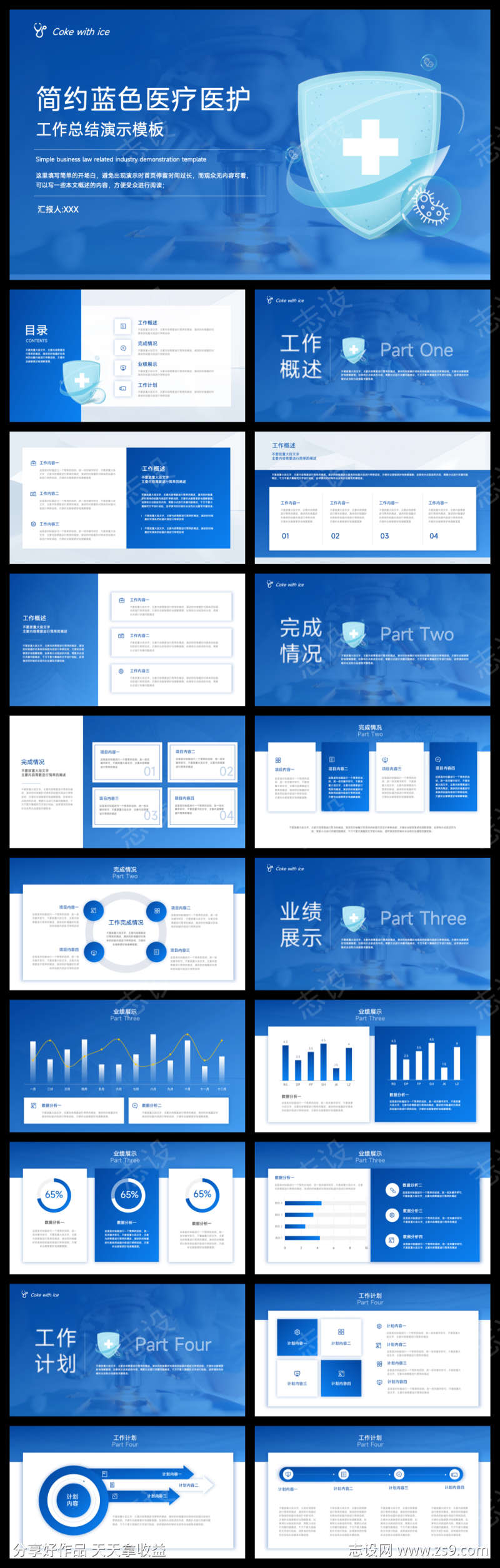 简约蓝色医疗医护工作总结PPT