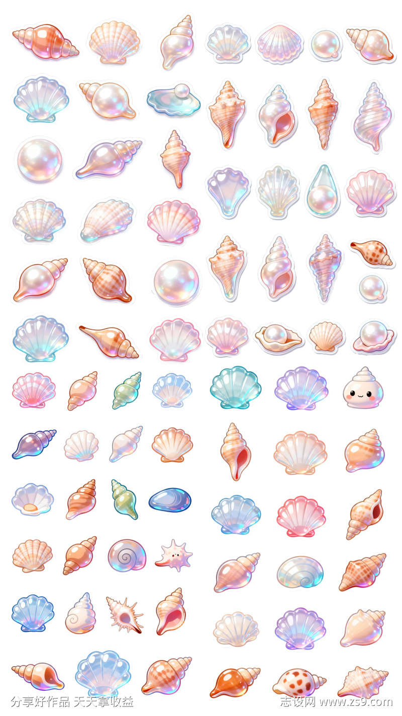 贝壳珍珠免抠立体贴纸