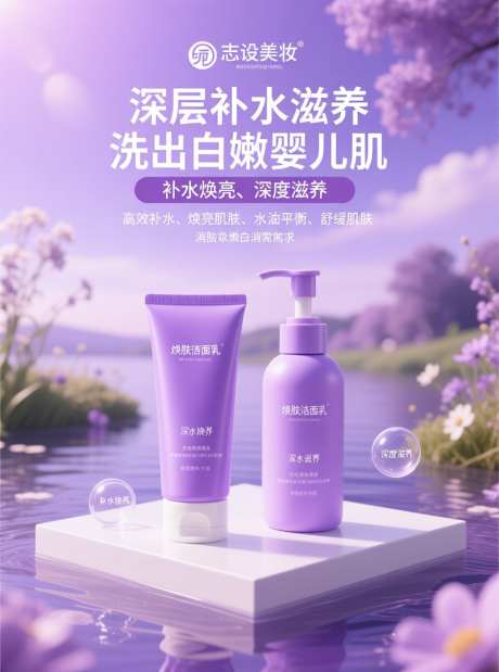 美妆洁面乳海报_AI图片下载_采样_880X1184像素-活动,紫色系,电商海报-作品编号:2025103108217744-志′设˰网