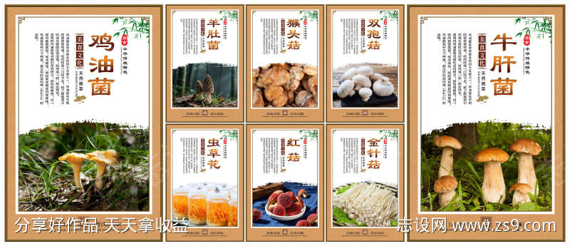 餐饮金色大气美食文化菌菇宣传套图展板